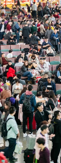 Crowded airport terminal with travelers